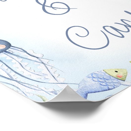 Blauw onder het Zee Creatures boys Baby shower Sig Poster (Hoek)