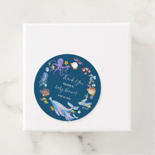 Blauw onder het Zee Dank u Baby shower Bedankjes Labels (In situ)