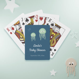 Blauw Onder het Zee Jellyfish Baby shower Pokerkaarten