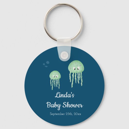 Blauw Onder het Zee Jellyfish Baby shower Sleutelhanger (Voorkant)