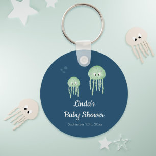 Blauw Onder het Zee Jellyfish Baby shower Sleutelhanger