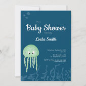 Blauw Onder het Zee Jellyfish Boy Baby shower Kaart (Voorkant)