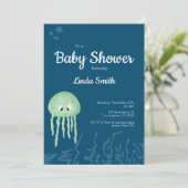 Blauw Onder het Zee Jellyfish Boy Baby shower Kaart (Staand voorkant)