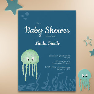 Blauw Onder het Zee Jellyfish Boy Baby shower Kaart