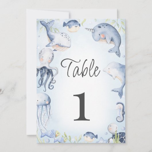 Blauw Onder het Zee Jongens Baby shower Tafelnumme Kaart (Voorkant)