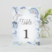 Blauw Onder het Zee Jongens Baby shower Tafelnumme Kaart (Staand voorkant)