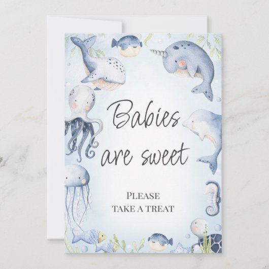 Blauw Onder het Zee Jongens Baby shower Tafelteken Kaart (Voorkant)