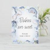 Blauw Onder het Zee Jongens Baby shower Tafelteken Kaart (Staand voorkant)