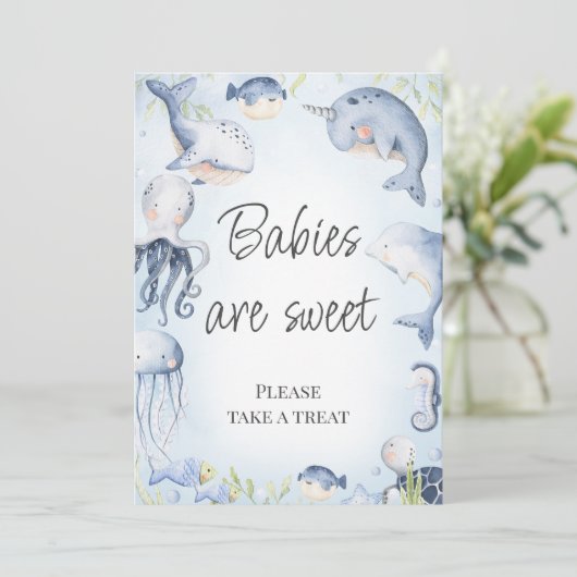 Blauw Onder het Zee Jongens Baby shower Tafelteken Kaart (Staand voorkant)