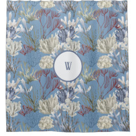 Blauw Onder het Zee Koralen Monogram Douchegordijn