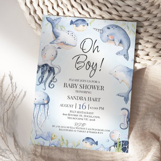 Blauw onder het Zee maakt het Baby shower van de j Kaart