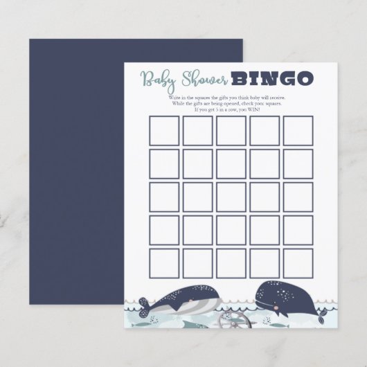 Blauw onder het Zee Ocean Theme Baby shower Bingo  (Voorkant / Achterkant)