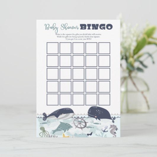 Blauw onder het Zee Ocean Theme Baby shower Bingo Kaart (Staand voorkant)