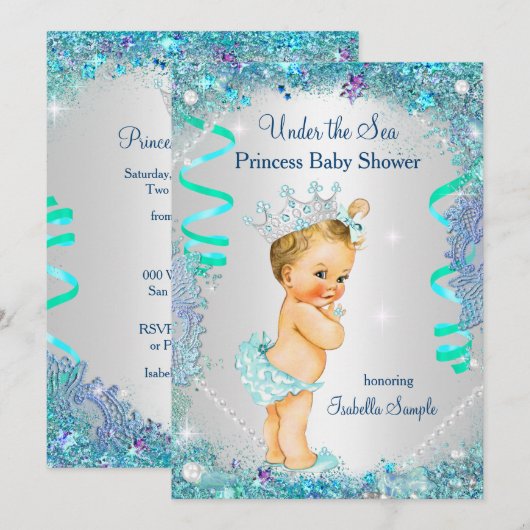 Blauw onder het Zee Princess Baby shower Blonde Kaart (Voorkant / Achterkant)