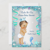 Blauw onder het Zee prins Baby shower Brunette Boy Kaart (Voorkant)