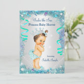 Blauw onder het Zee prinses Baby shower Brunette Kaart (Staand voorkant)