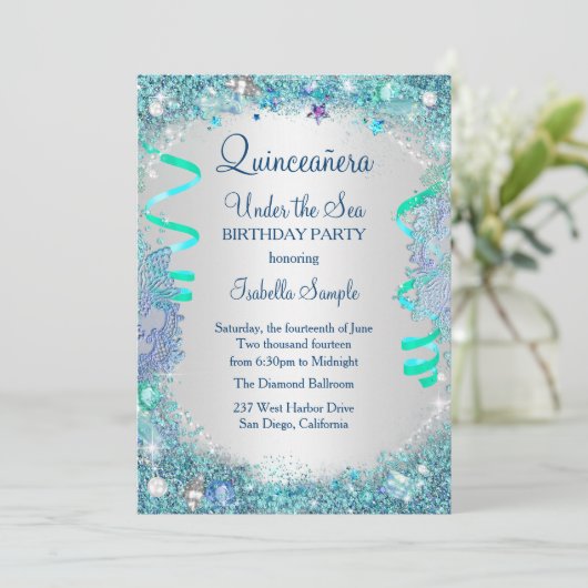 Blauw onder het Zee Quinceanera 15e verjaardag Kaart (Staand voorkant)