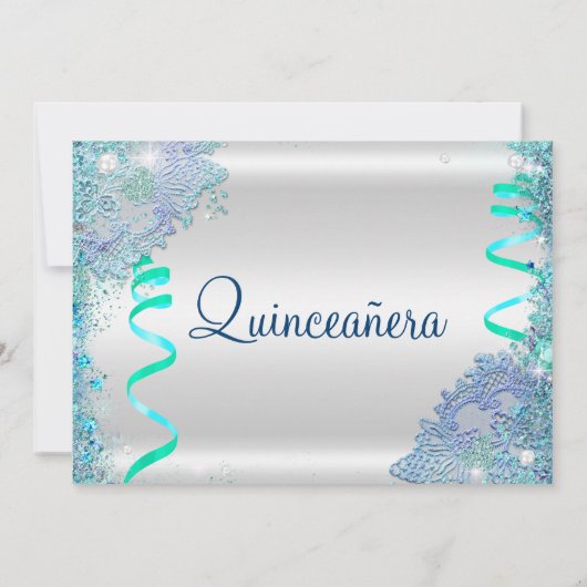 Blauw onder het Zee Quinceanera 15e verjaardag Kaart (Achterkant)