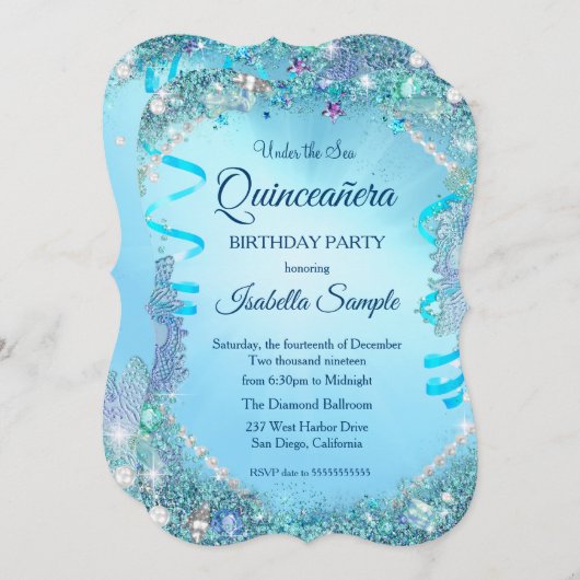 Blauw onder het Zee Quinceanera 15e verjaardag Kaart (Voorkant / Achterkant)