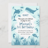 Blauw Onder het Zee Verjaardagsfeest Kaart (Voorkant)