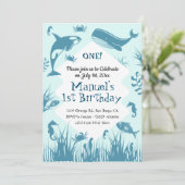 Blauw Onder het Zee Verjaardagsfeest Kaart (Staand voorkant)