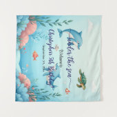 Blauw Onder het Zee Verjaardagsfeest Welkom Achter Wandkleed (Voorkant (horizontaal))