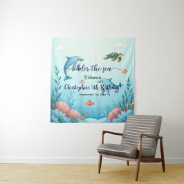 Blauw Onder het Zee Verjaardagsfeest Welkom Achter Wandkleed
