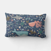 Blauw Onder het Zee Waterverf Oceaandieren Kussen (Achterkant)