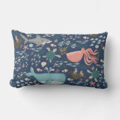 Blauw Onder het Zee Waterverf Oceaandieren Kussen (Voorkant)