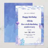 Blauw onder water kinderen verjaardag uitnodigings kaart (Voorkant / Achterkant)