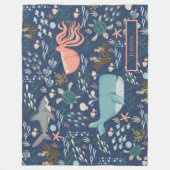 Blauw onder Zee Coral Octopus Whale Shark Name Fleece Deken (Voorkant)