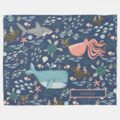 Blauw onder Zee Coral Octopus Whale Shark Name Fleece Deken (Voorkant (Horizontaal))