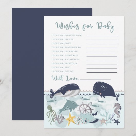 Blauw onder Zee Ocean Baby shower wil Baby Kaart (Voorkant / Achterkant)