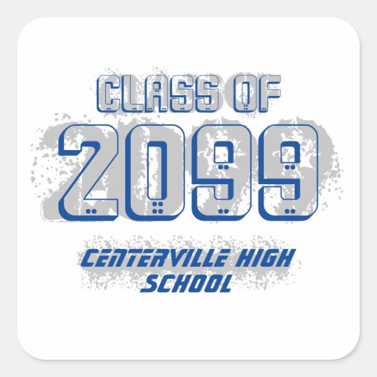 Blauw Onderdruk Moderne Klasse van Vierkante Sticker (Voorkant)