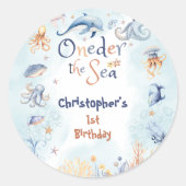 Blauw Oneder zee eerste verjaardag Sticker (Voorkant)