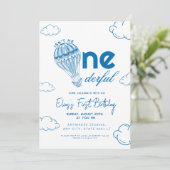 Blauw Onederful Hot Air Ballon jongen 1e verjaarda Kaart (Staand voorkant)