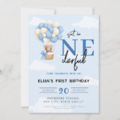 Blauw Onederful Hot Air Ballon jongen 1e verjaarda Kaart (Voorkant)