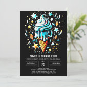 Blauw Online Elegant Boy Ice Cream Verjaardag Kaart (Staand voorkant)