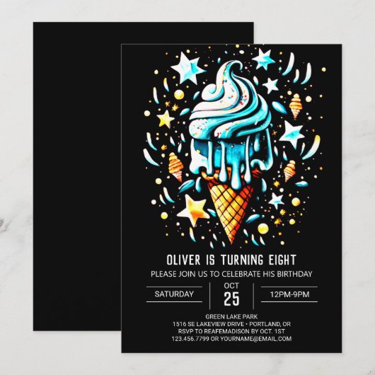 Blauw Online Elegant Boy Ice Cream Verjaardag Kaart (Voorkant / Achterkant)