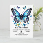 Blauw online vlinder jongen verjaardag kaart (Staand voorkant)