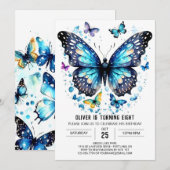 Blauw online vlinder jongen verjaardag kaart (Voorkant / Achterkant)