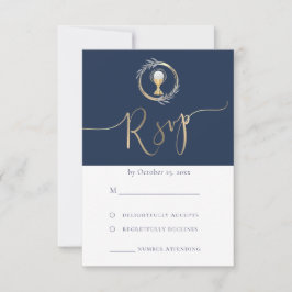 blauw ontwerp Eerste Communie RSVP kaart