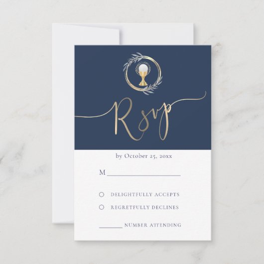 blauw ontwerp Eerste Communie RSVP kaart (Voorkant)