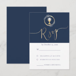 blauw ontwerp Eerste Communie RSVP kaart