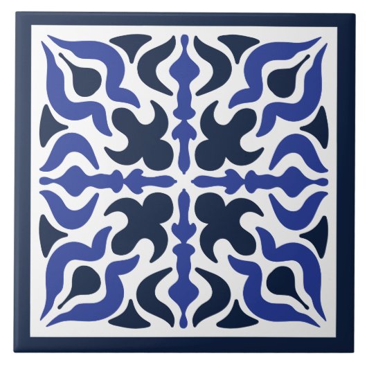 Blauw Ontwerp Marokkaanse Mozaïekpatroon Ceramisch Tegeltje (Voorkant)