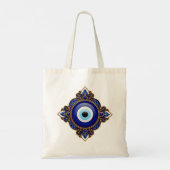 Blauw ontwerp met boze oog tote bag (Achterkant)