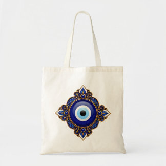 Blauw ontwerp met boze oog tote bag