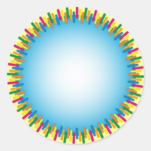 Blauw ontwerp met kleurrijke rand ronde sticker (Voorkant)