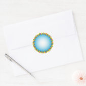 Blauw ontwerp met kleurrijke rand ronde sticker (Envelop)