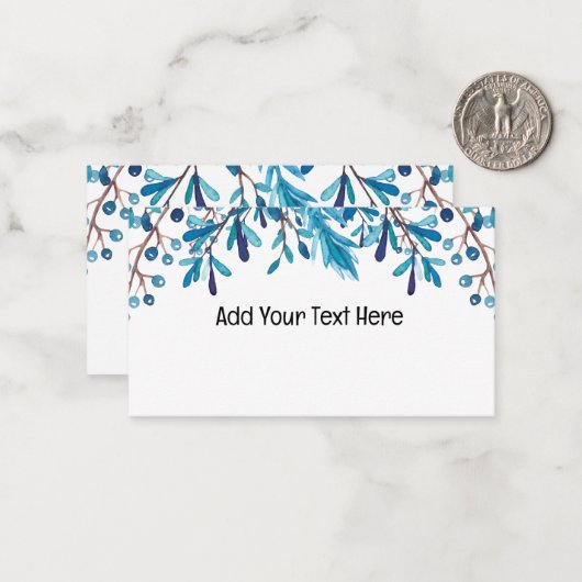 Blauw ontwerp notitiekaartje (Voorkant / Achterkant in situ)